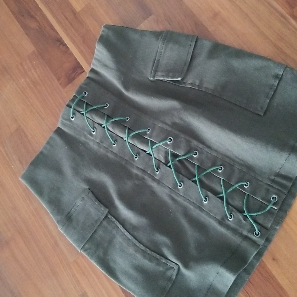Olive green Akira lace up mini skirt - Picture 2 of 4